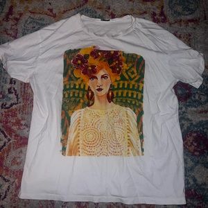 Zara White Colorful Graphic T Shirt